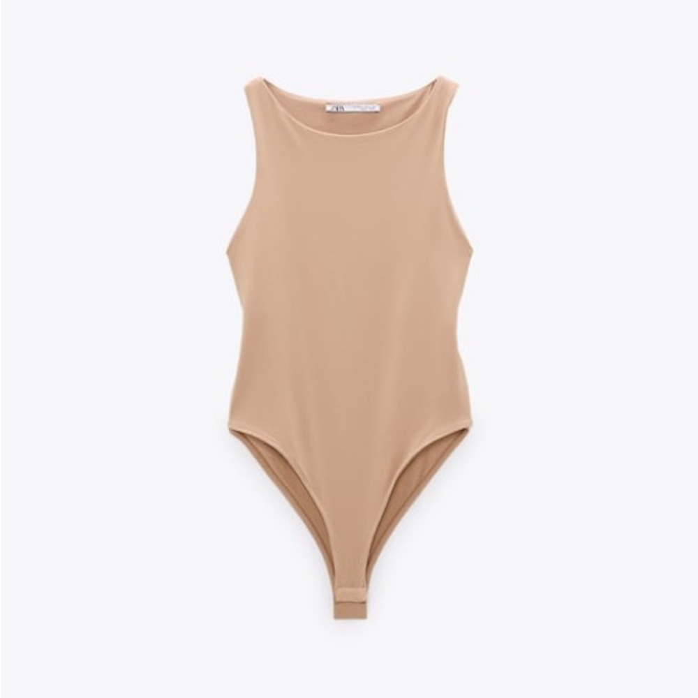 Zara Halterneck Bodysuit Beige-Pink Size Small